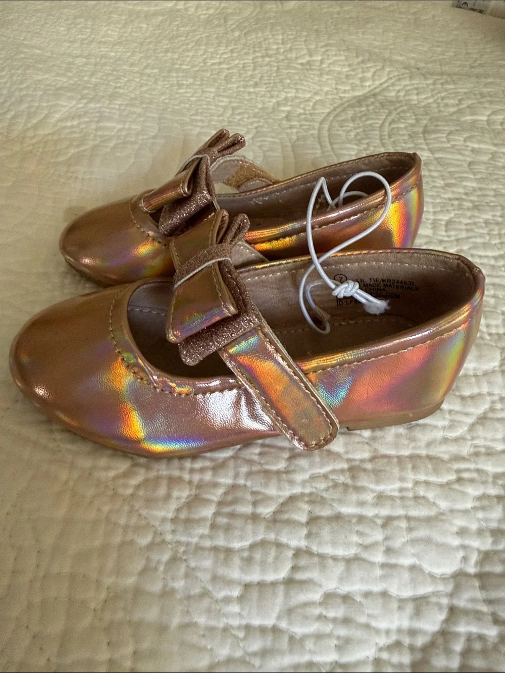 Girls' Iridescent Bow Mary Jane Kids Shoes - Rose Gold